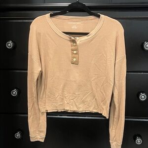 American Eagle Beige Long Sleeve Henley